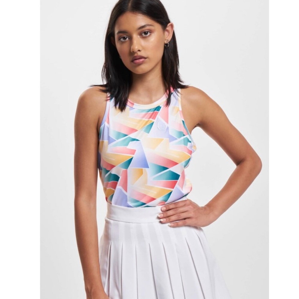 Sergio Tacchini Womens Mosaico Tank in White /Multi sz Large Tennis Mesh Sports